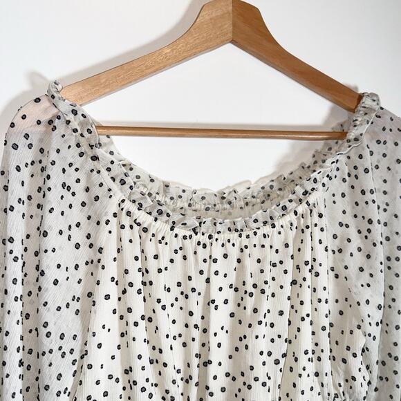 Anthropologie Lucia Off Shoulder Smocked Polka Dot Blouse Romantic Medium - Picture 6 of 15